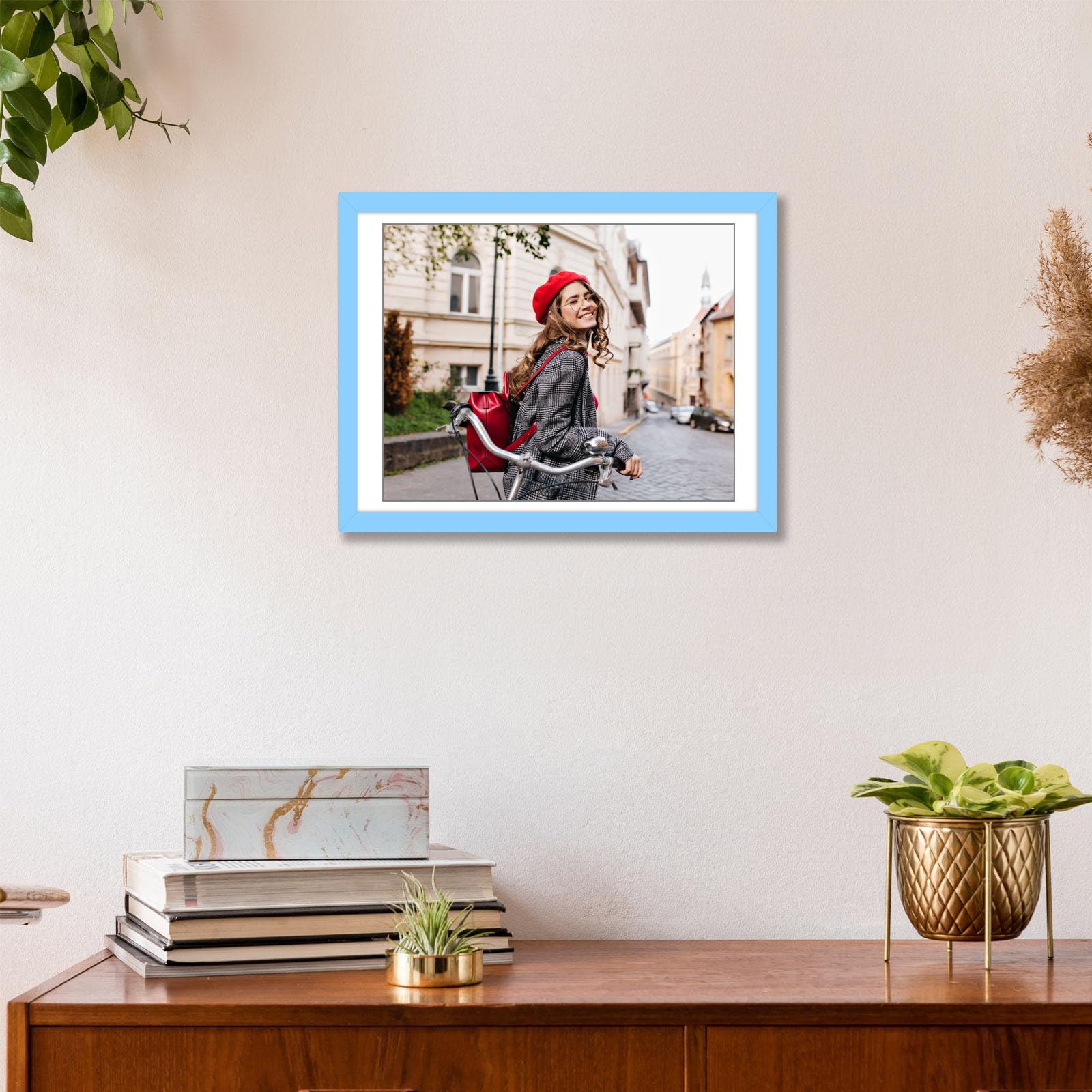 wyooxoo 12x16 Picture Frame Blue Made of Solid Wood Photo Frames Display Pictures 11x14 with Mat or 12x16 Without Mat Colorful F